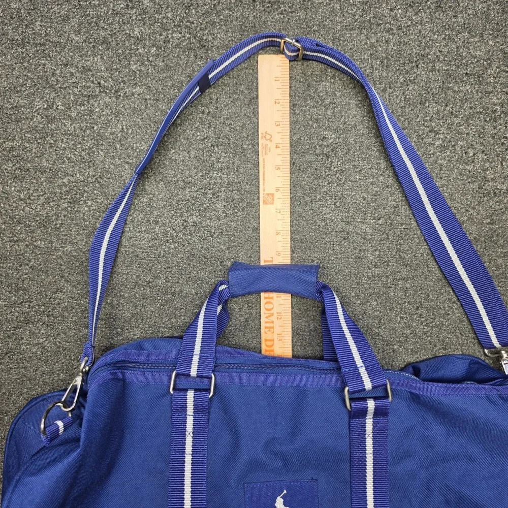 Polo Ralph Lauren Duffel Bag Blue Unisex Large Canvas Striped Strap Travel Bag